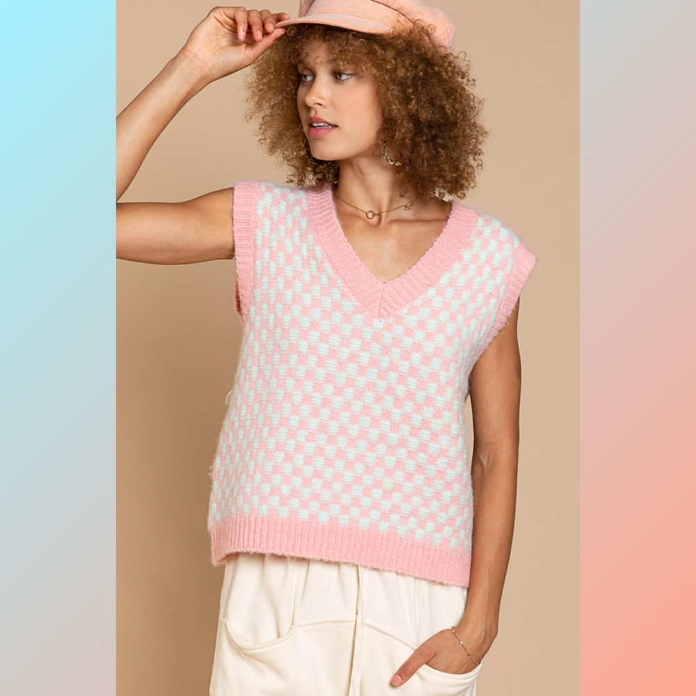 Two-Tone V-Neck Sweater Vest